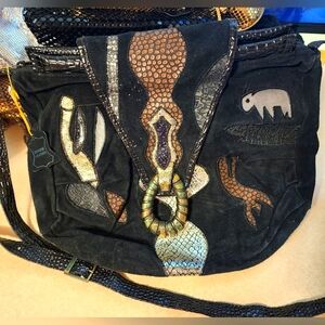 Vintage suede multicolor handbag